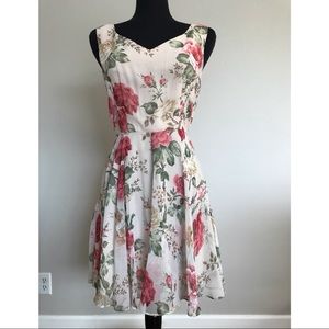 A.B.S A Line Dress Cream Red Floral Fit And Flare